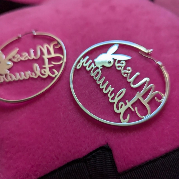 Playboy miss February hoop earrings circleSilver color - Picture 3 of 5